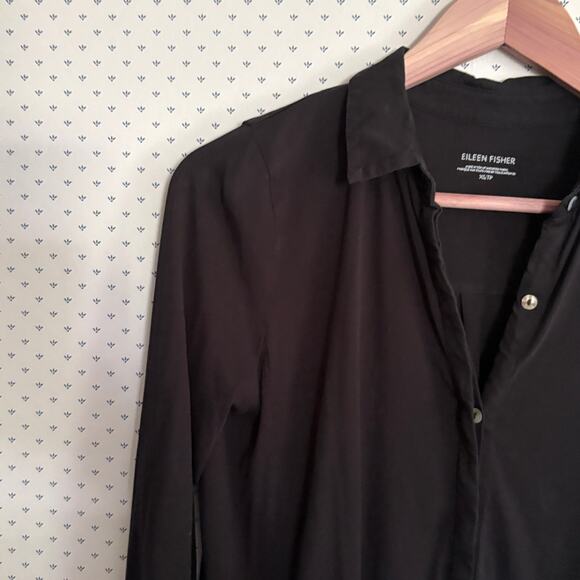 Eileen Fisher Button Down Tunic XS Black Shirt Top Capsule Minimalist Lagenlook - Picture 6 of 6
